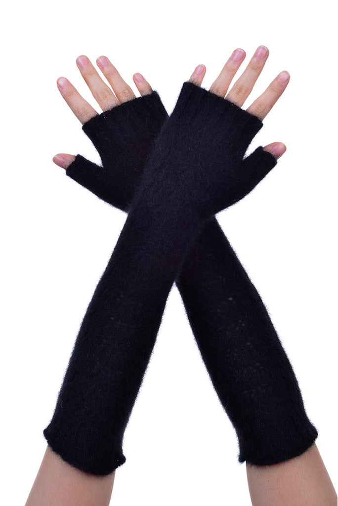Fingerless Gloves in Black, 100% New Zealand Made Possum Fur & Merino Wool Knitwear