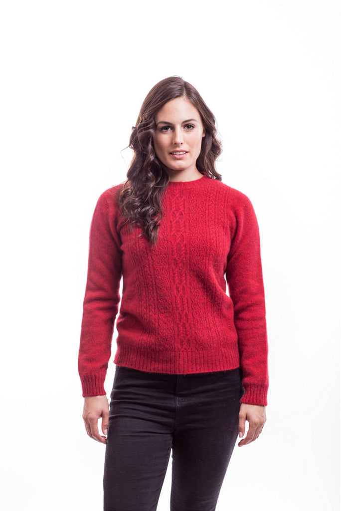 Crew Neck Jersey in Red, 100% New Zealand Made Merino Wool & Possum Fur Knitwear