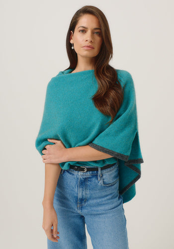 Merinomink Two Tone Poncho in Merino Wool and Possum Fur Glacier