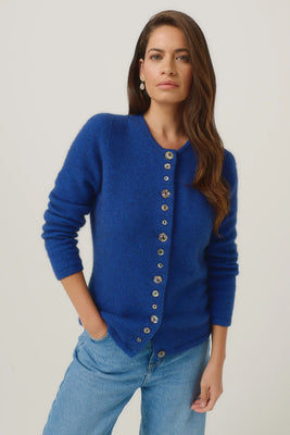 Merinomink Shell Button Cardigan in Dusty Blue