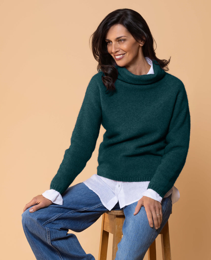 Noble Wilde Moss Stitch Cowl Sweater in Merino Wool and Possum Fur