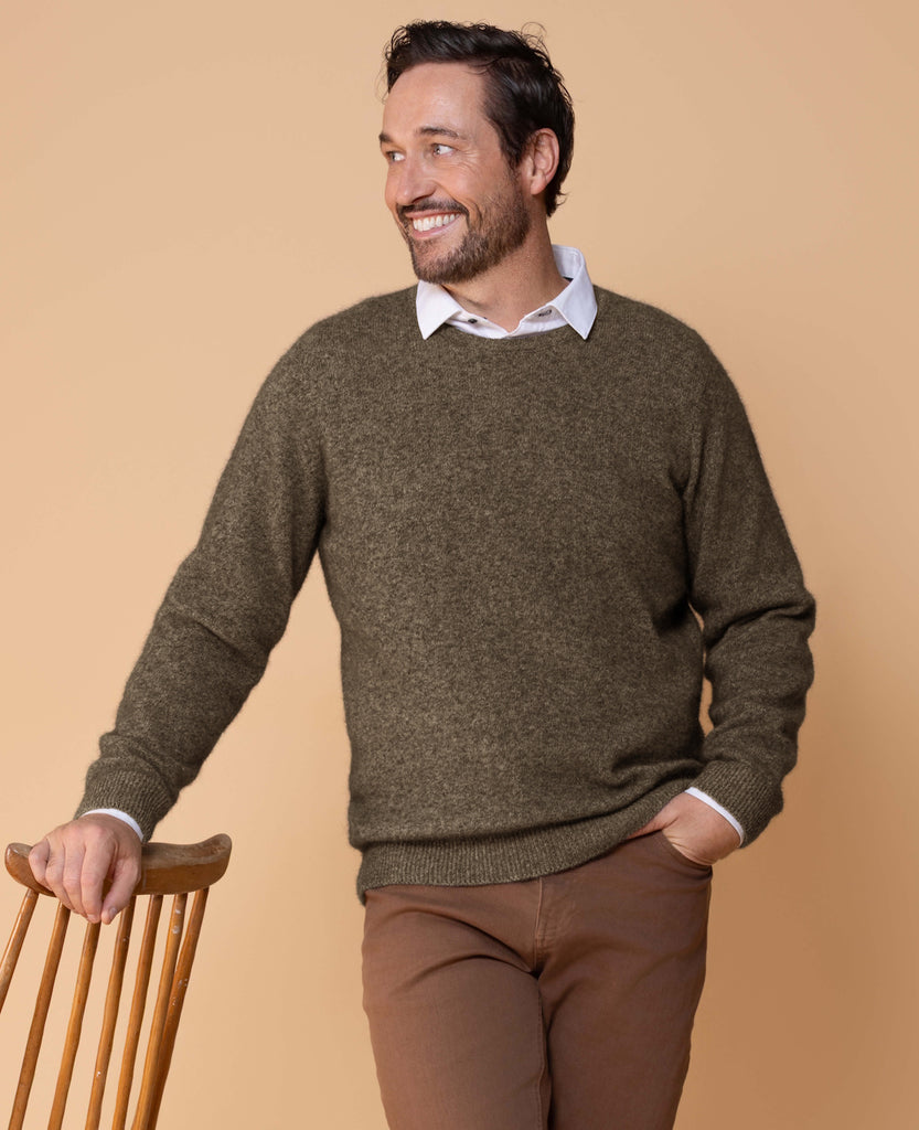 Noble Wilde Crew Sweater in Merino Wool & Possum Fur - Kauri