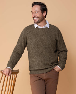 Noble Wilde Crew Sweater in Merino Wool & Possum Fur - Kauri