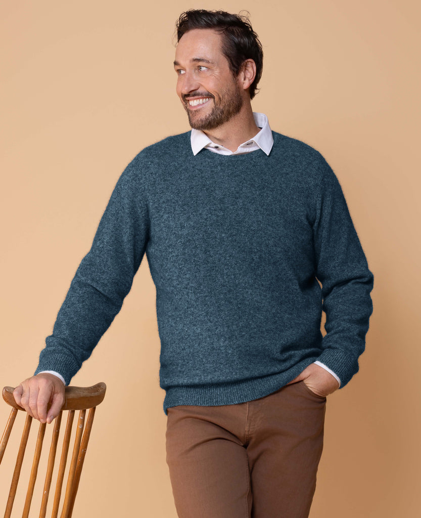Noble Wilde Crew Sweater in Merino Wool & Possum Fur - Neptune