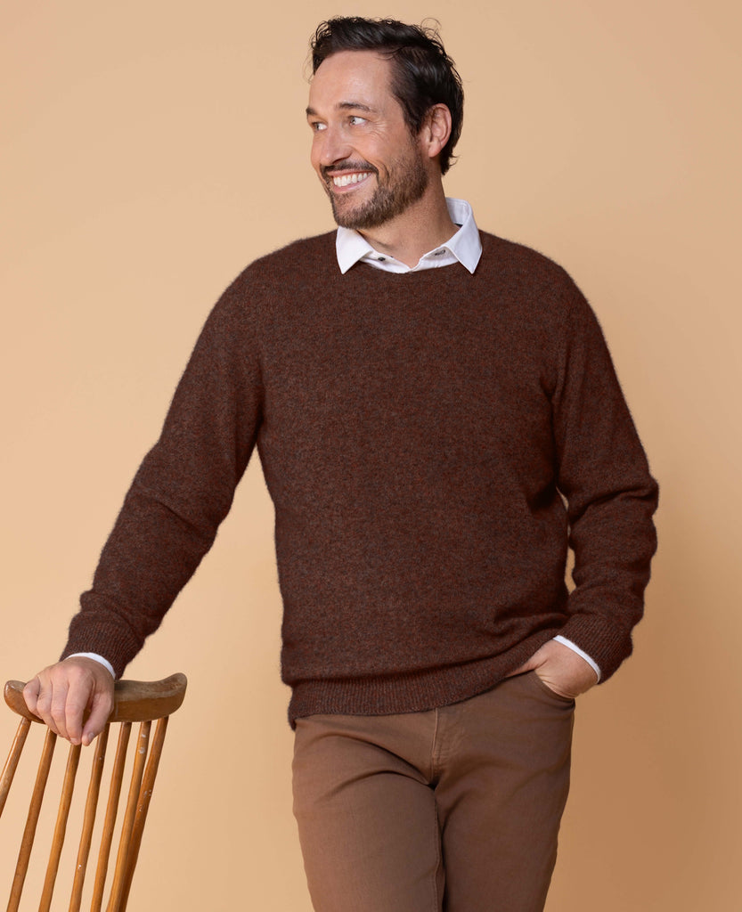 Noble Wilde Crew Sweater in Merino Wool & Possum Fur - Rimu