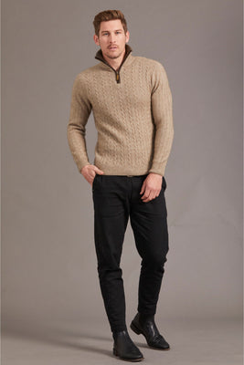 McDonald - Cable Jersey,  Mocha with Bark Trim
