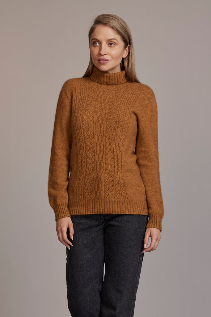 McDonald - Polo Neck Sweater in Merino Wool and Possum Fur, Honeycomb