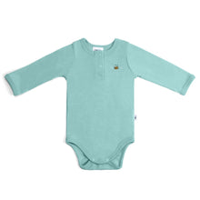 Load image into Gallery viewer, Dimples Merino Wool Striped Baby Bodysuit - Teal