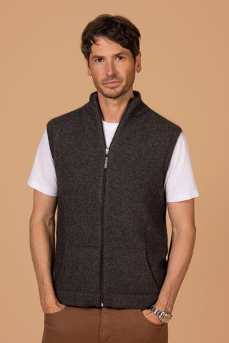 Noble Wilde - Gilet Vest in Merino Wool and Possum Fur in Moraine