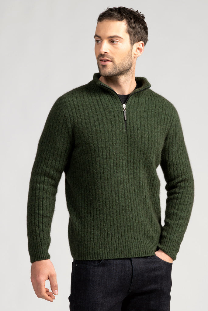 Merinomink - Cable 1/4 Zip Sweater in Merino Wool and Possum Fur