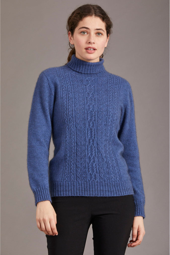 McDonald - Polo Neck Sweater with Lace Detail in Merino Wool and Possum Fur