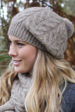 Lothlorian - Cable Beanie with Fur Pompom in Merino Wool and Possum Fur