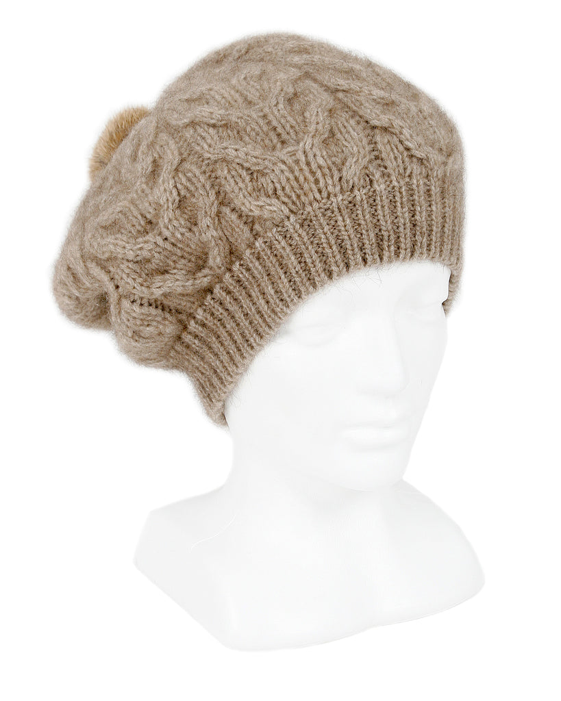 Cable Beanie in Natural, 100% New Zealand Made Merino Wool & Possum Fur Knitwear