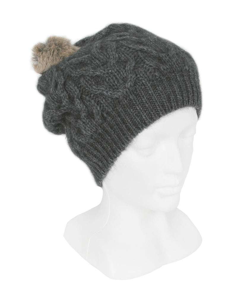 Cable Beanie in Charcoal, 100% New Zealand Made Merino Wool & Possum Fur Knitwear