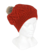 Load image into Gallery viewer, Cable Beanie in Pumpkin, 100% New Zealand Made Merino Wool &amp; Possum Fur Knitwear