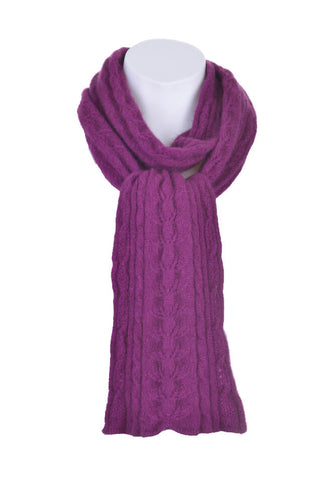 Cable Scarf in Berry,100% New Zealand Made Merino Wool & Possum Fur Knitwear