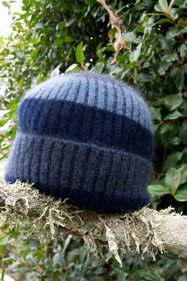 Lothlorian - Child's Stripe Rib Beanie in Merino Wool and Possum Fur