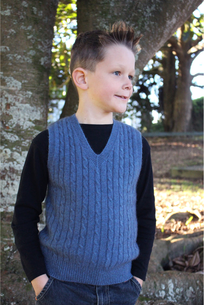 Lothlorian - Boy's Cable Vest in Merino Wool and Possum Fur