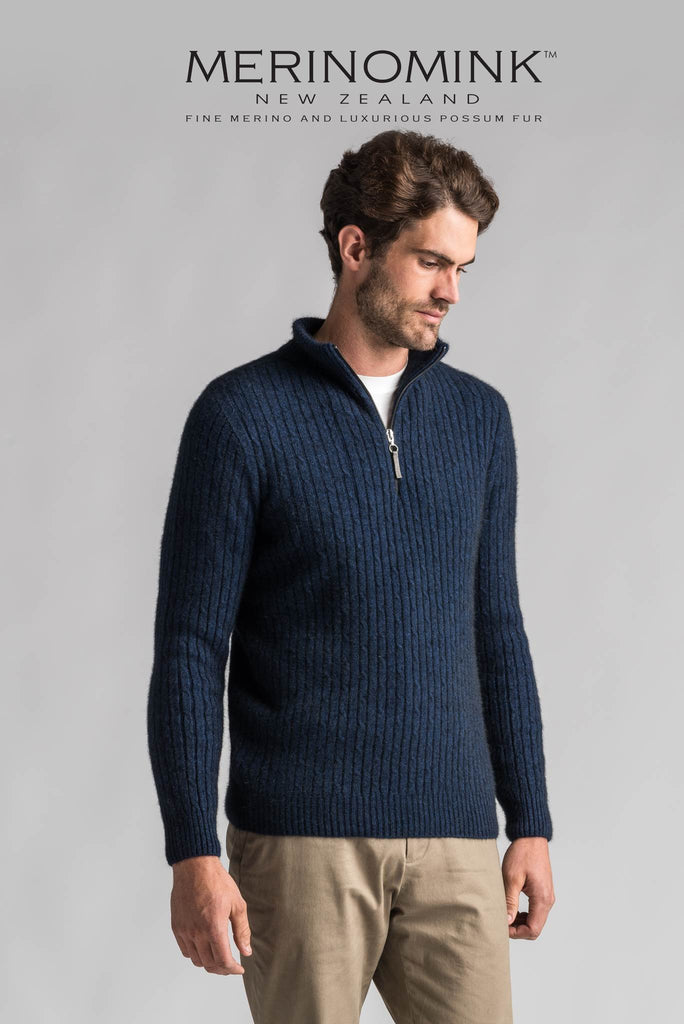 Zephyr - 1/4 Zip Cable Sweater in Merino Wool & Possum Fur