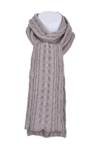 Cable Scarf In Mocha, 100% New Zealand Made Merino Wool & Possum Fur Knitwear