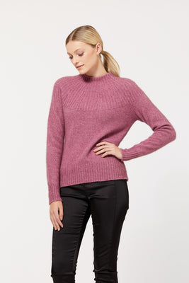 Yoke Neck Jersey in Merino Wool & Possum Fur, Heather